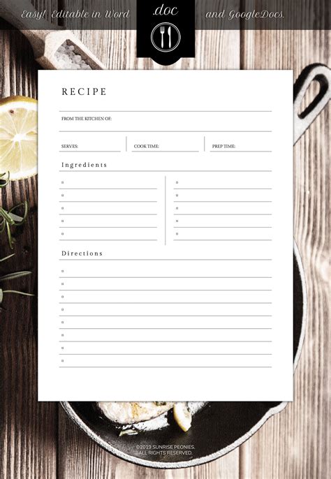 A screenshot of a recipe template in Google Slides