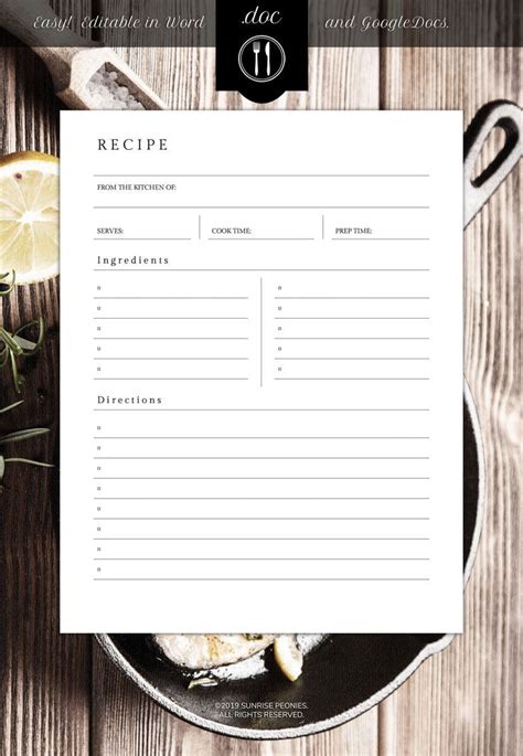 Recipe Template Word Document