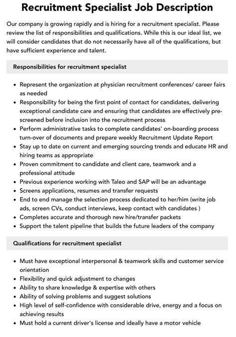 Recruiting Specialist Roles