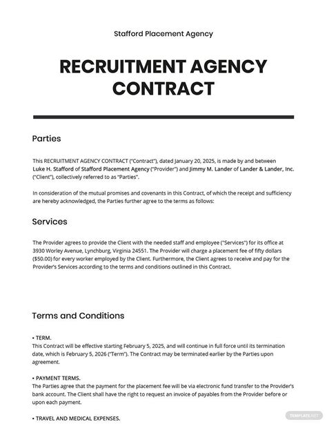 Recruitment Contract Template Example