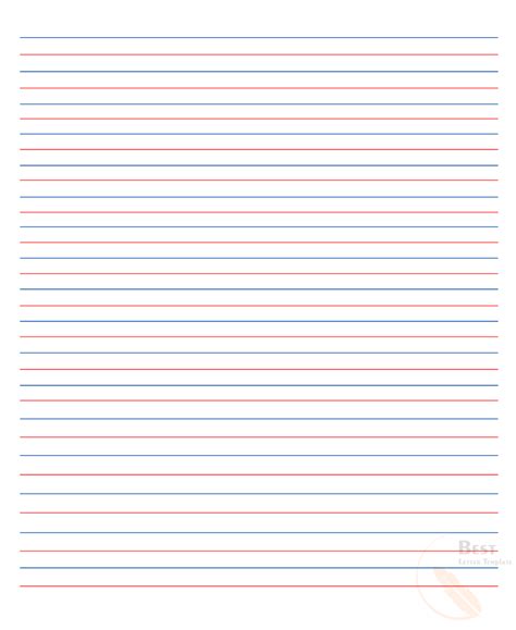 Red and blue lined handwriting paper for cursive writing