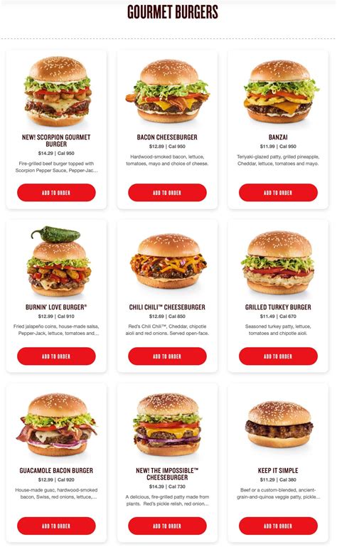 Red Robin Burgers Menu