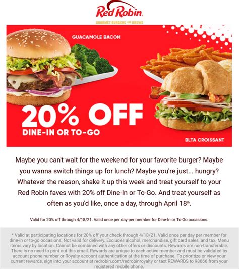 Red Robin Coupons Menu