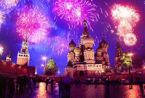 New Year's Eve fireworks in Red Square, Moscow, Russia