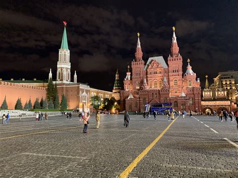 Nighttime view of Red Square in Moscow, Russia