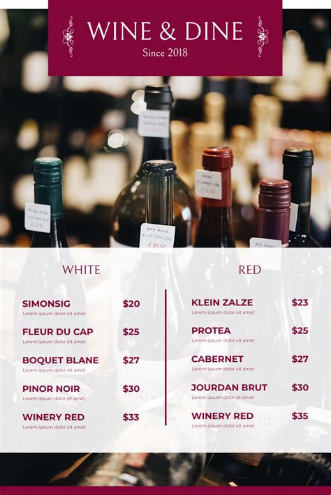 Red Wine Menu Template