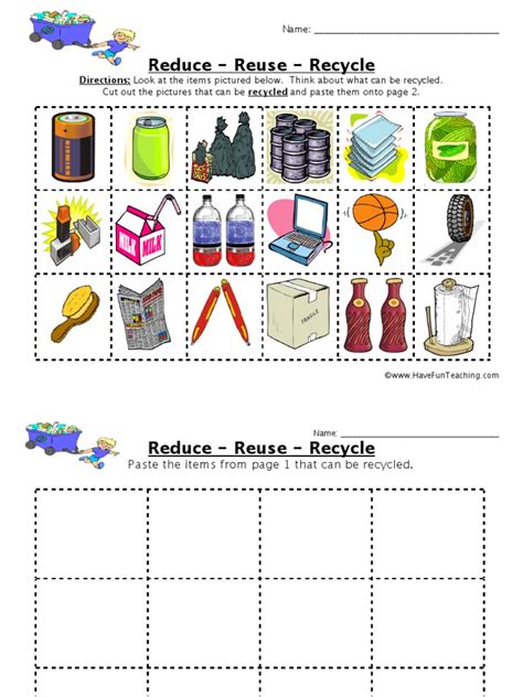 Reduce, reuse, recycle worksheets for kids