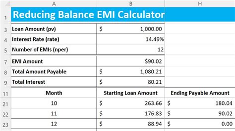 Reducing Balance Loan Calculator