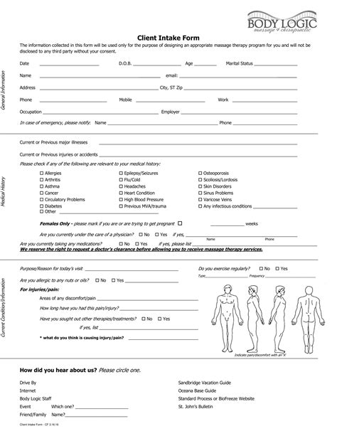 Reflexology Client Information Form