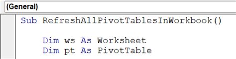 Refreshing pivot tables using a loop in VBA