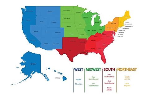 A map showing the regional divisions in America