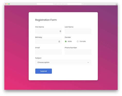 Registration Form Design Example