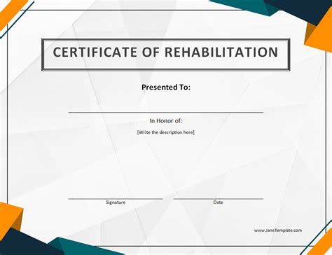 Simple and Elegant Rehab Completion Certificate Template