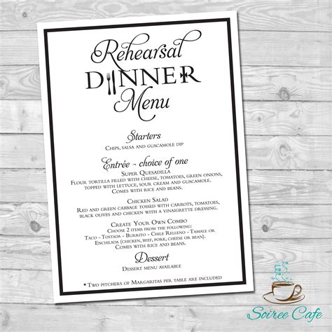 Rehearsal dinner menu template