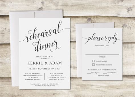 Example of a rehearsal dinner RSVP card