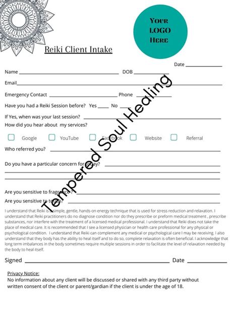 Reiki Waiver Form for Group Sessions