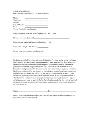 Reiki Waiver Form for Minors