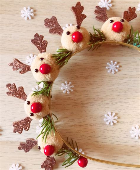 Reindeer Headband with Pom-Poms