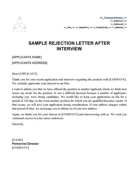 Rejection Letter Template Word