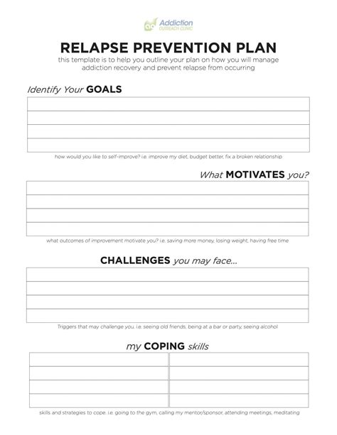 Relapse Prevention Worksheet Self-Help