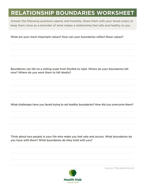 Relationship boundaries worksheet