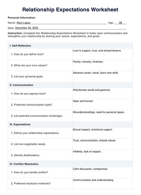 Example relationship expectations worksheet