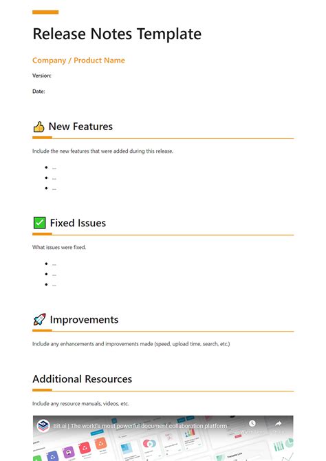 Confluence Release Notes Template