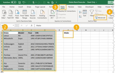 Remove Blank Cells in Excel using Filter