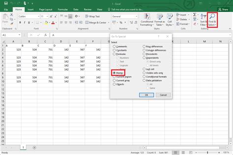 Remove Blank Cells in Excel using Find and Select