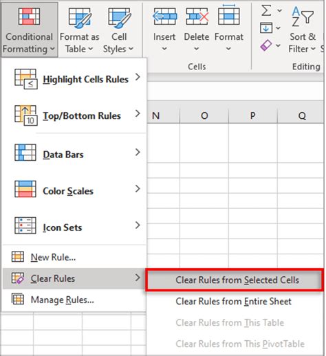 Remove Conditional Formatting Using the Right-Click Menu