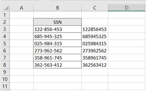 Removing dashes from SSNs in Excel