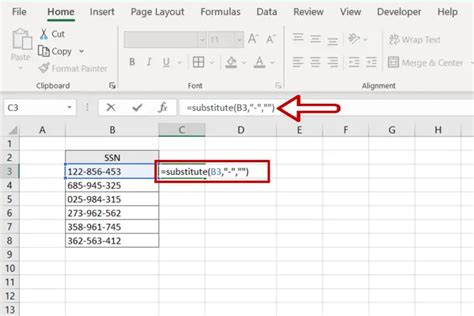 remove dashes from ssn in excel example