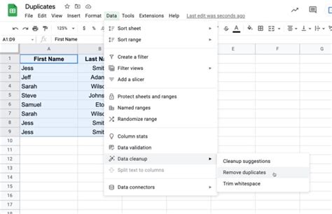 Remove Duplicate Values in Google Sheets