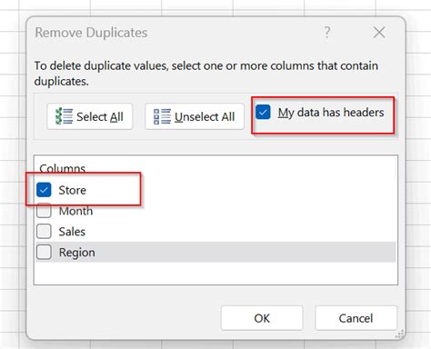 remove duplicates dialog box