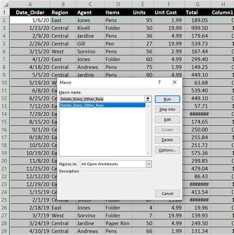 Example of removing every other row in Excel