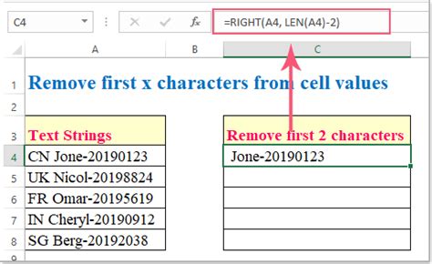 Formula examples for removing first x characters