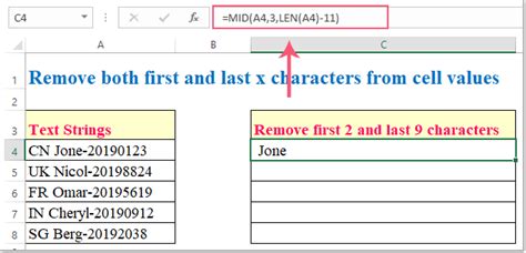 Removing first x characters using MID function