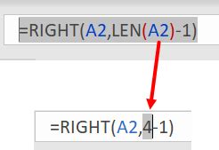 Removing first x characters using RIGHT and LEN functions