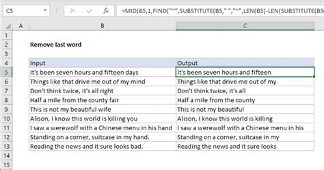 Excel formula to remove the last word