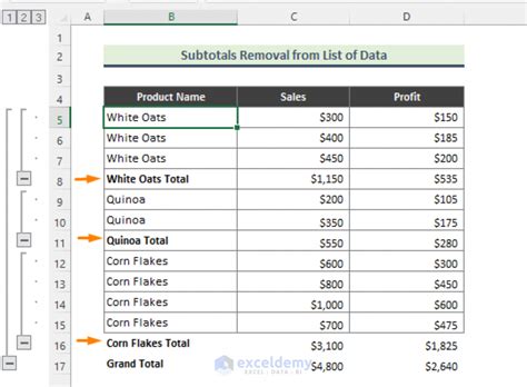 Why Remove Subtotals in Excel