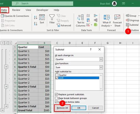 Remove Subtotals in Excel from Data Range