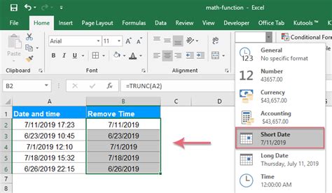 Using TRUNC Function to Remove Time from Date in Excel