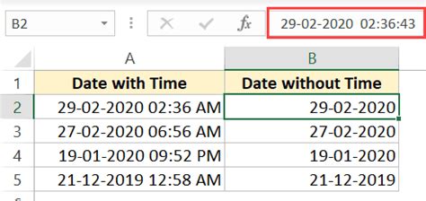 Using number formatting to remove time from date in Excel