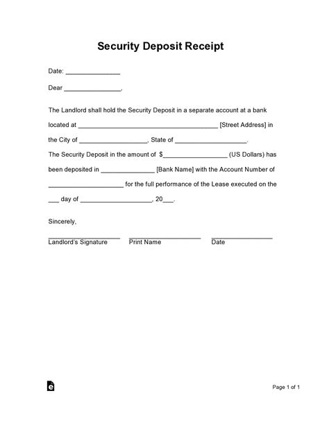 Rent Deposit Receipt Template with Security Deposit Details