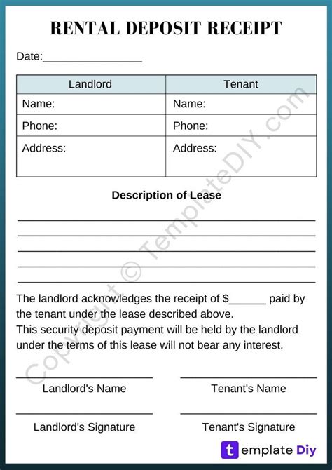 Rent Deposit Receipt with Property Details Template