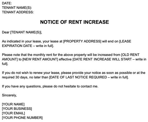 Rent Increase Notice Template 4