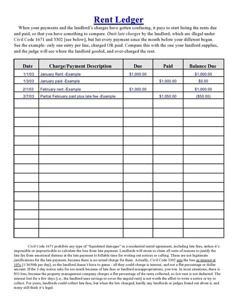 Rent Ledger Template Example