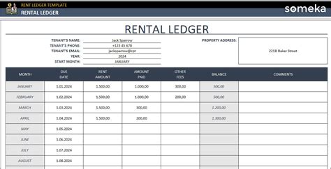 Rent Ledger Template Excel Customization