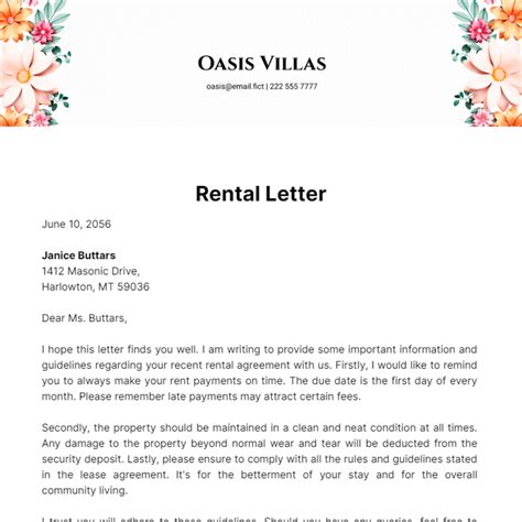 Rent Letter Template for Food Stamps