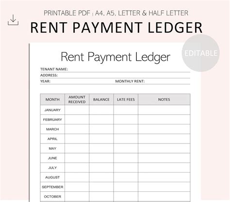 Rent Payment Tracking with Excel Ledger Template